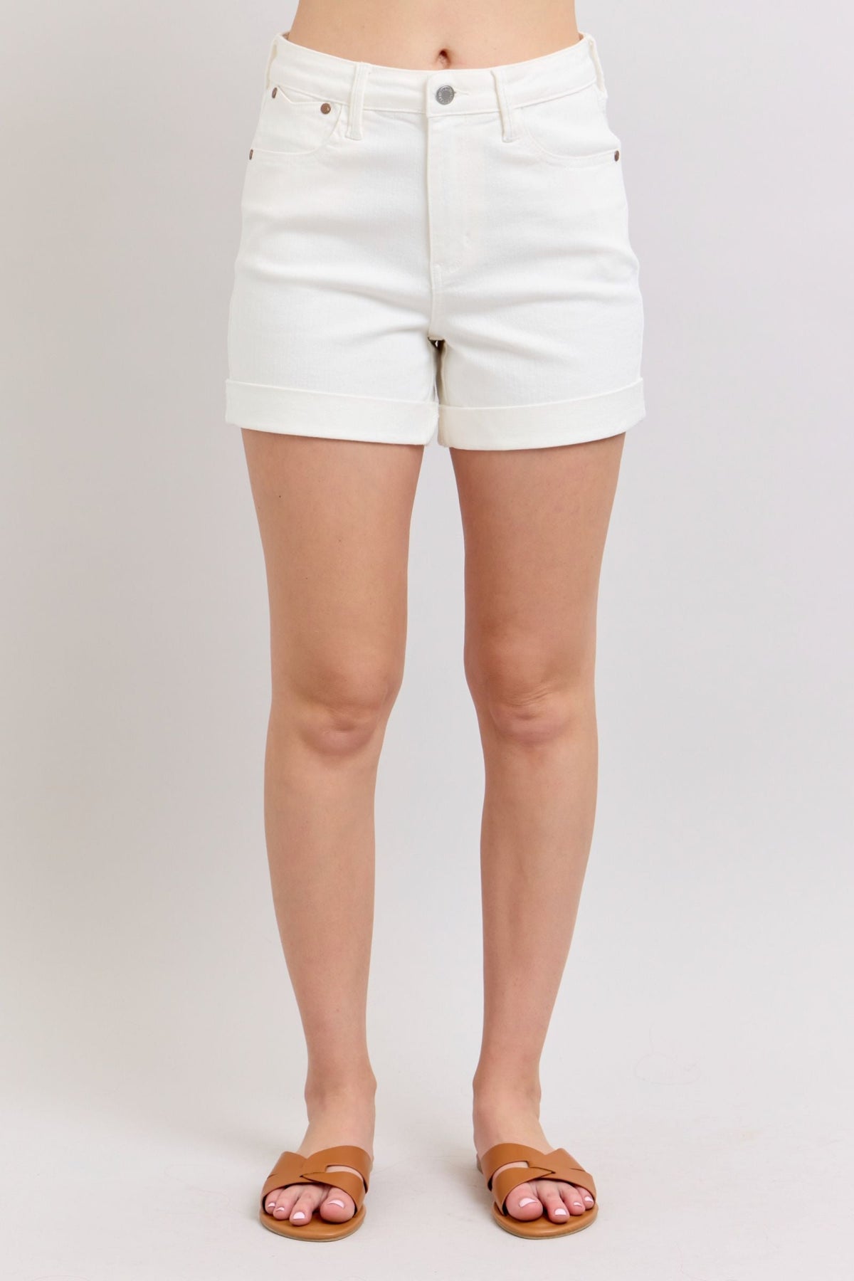 Ainsley High Rise Double Roll Cuffed Shorts in White