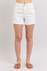 Ainsley High Rise Double Roll Cuffed Shorts in White