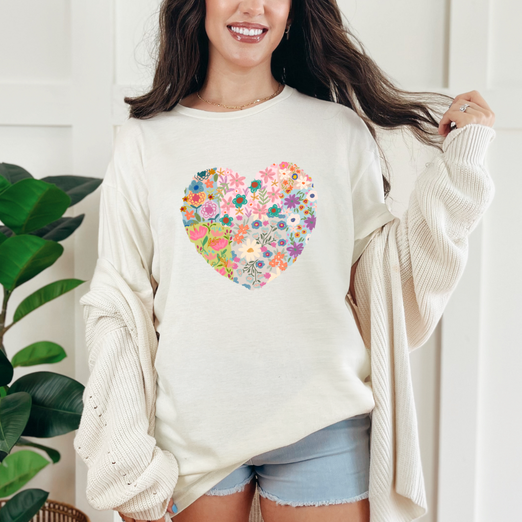 Patchwork Floral Heart Graphic Tee