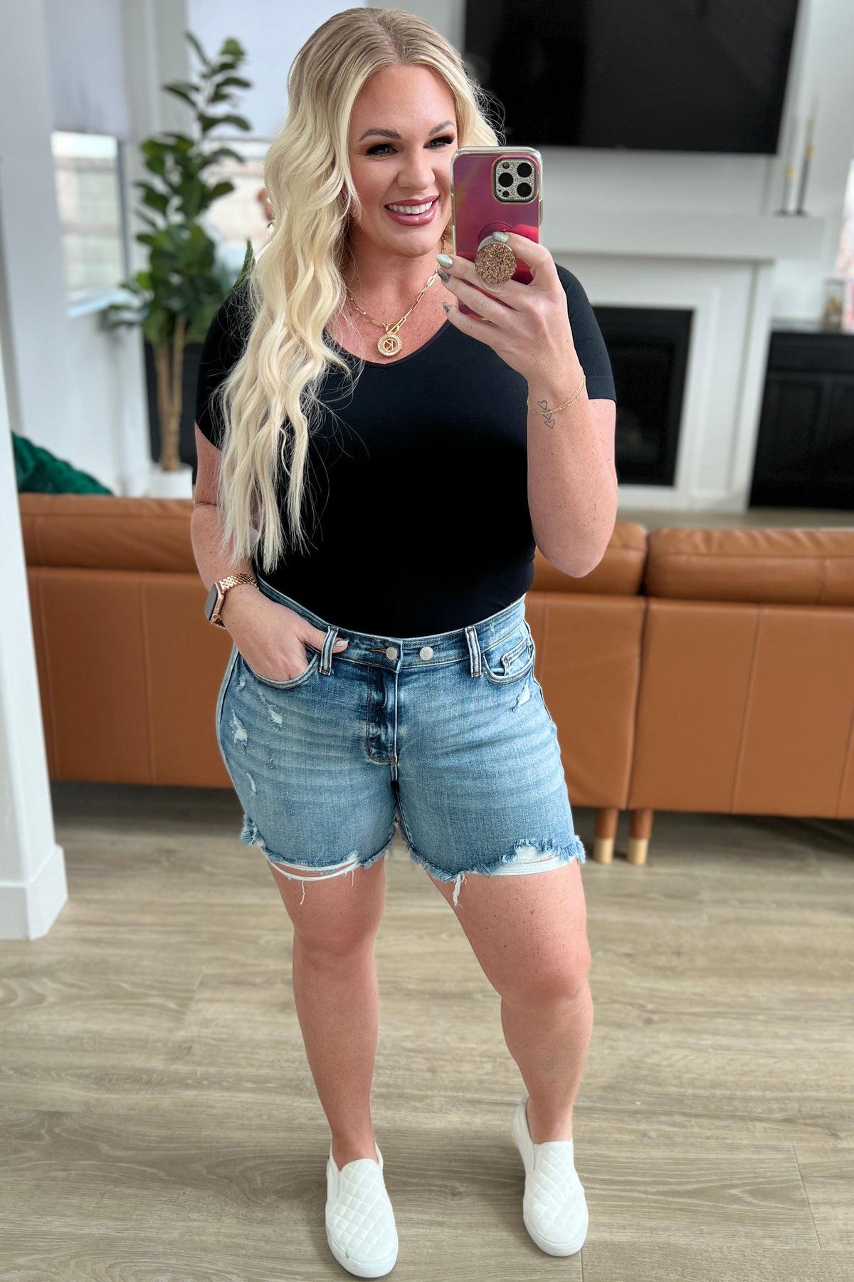 JUDY BLUE  Callie High Rise Adjustable Button Cutoff Shorts