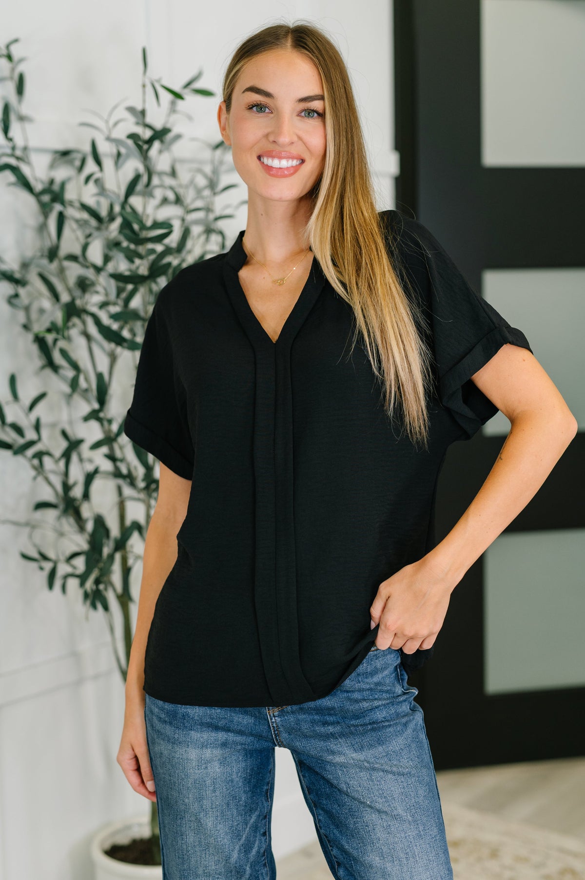 PREORDER: Crinkle Woven V-Neck Blouse in Four Colors