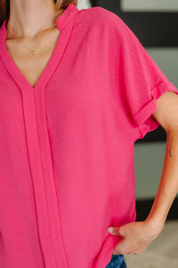 PREORDER: Crinkle Woven V-Neck Blouse in Four Colors