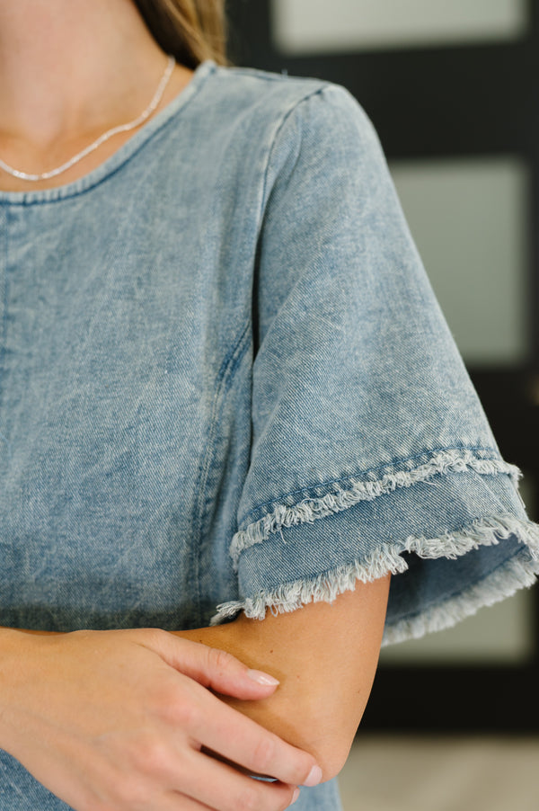 Dressed & Obsessed Chambray T-Shirt Dress in Indigo