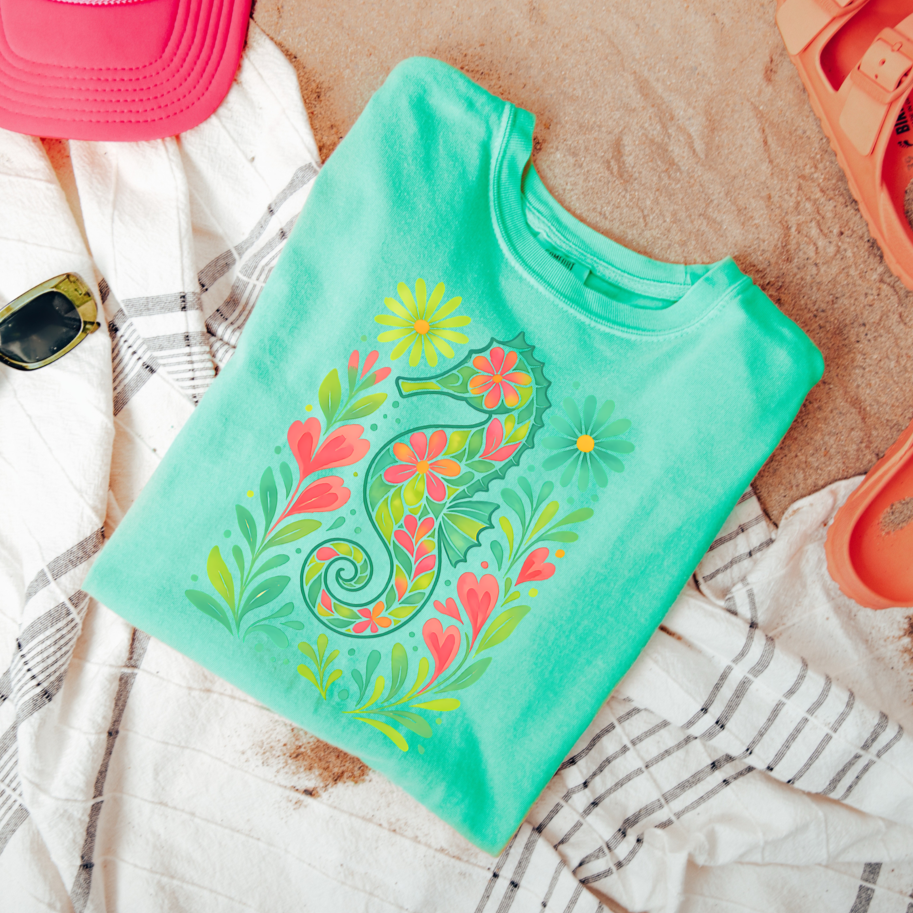 Floral Seahorse Graphic Tee