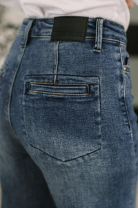 Karla High Waist Column Straight Button-Fly & Back Welt Pkts