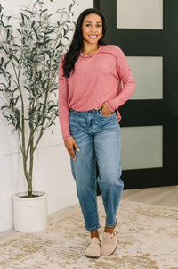 Mellow Mood Heathered Pullover in Dark Red