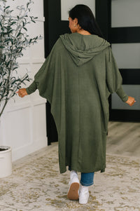 Pamper Travel Hooded Cardigan in Olive