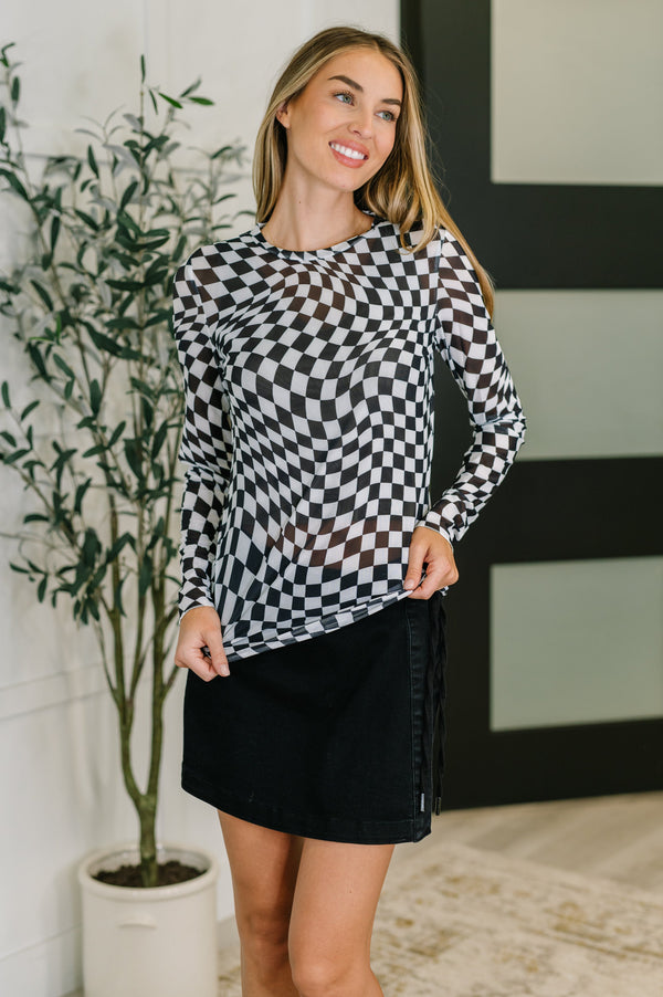 PREORDER: Sheer Long Sleeve Checkered Layering Top in Three Colors