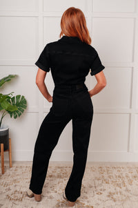 JUDY BLUE  Tilda Short Sleeve Control Top Denim Jumpsuit
