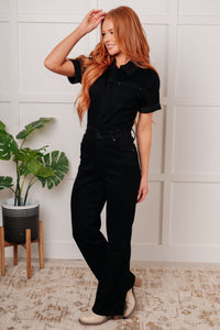JUDY BLUE  Tilda Short Sleeve Control Top Denim Jumpsuit