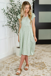 Twirl Me Softly Flutter Sleeve Dress in Sage