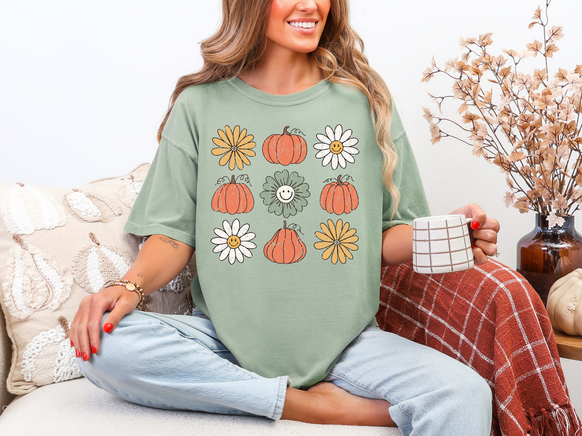 Pumpkin Flowers Retro Graphic Tee